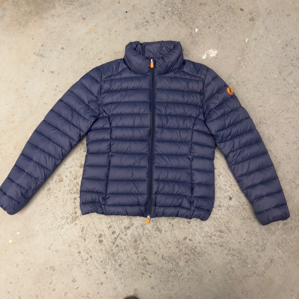 Save The Duck Carly Animal Free Puffer Jacket Navy Blue Womens Size 4 XL D3976W
